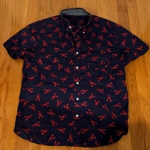 J. Crew Dark Blue Shirt with Red Lobster Pattern